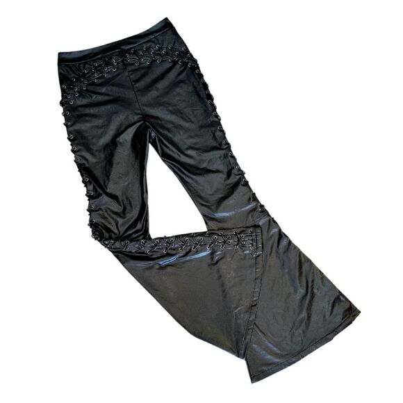 AKIRA Black Perfect Control Faux Leather Lace Up Flare Pants LG *NO OFFERS* - Picture 14 of 16